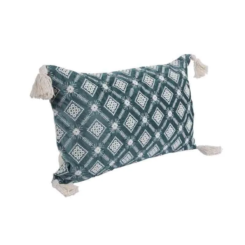 Embroidered Lattice Cushion Cover - (Blue) - Set Of Two