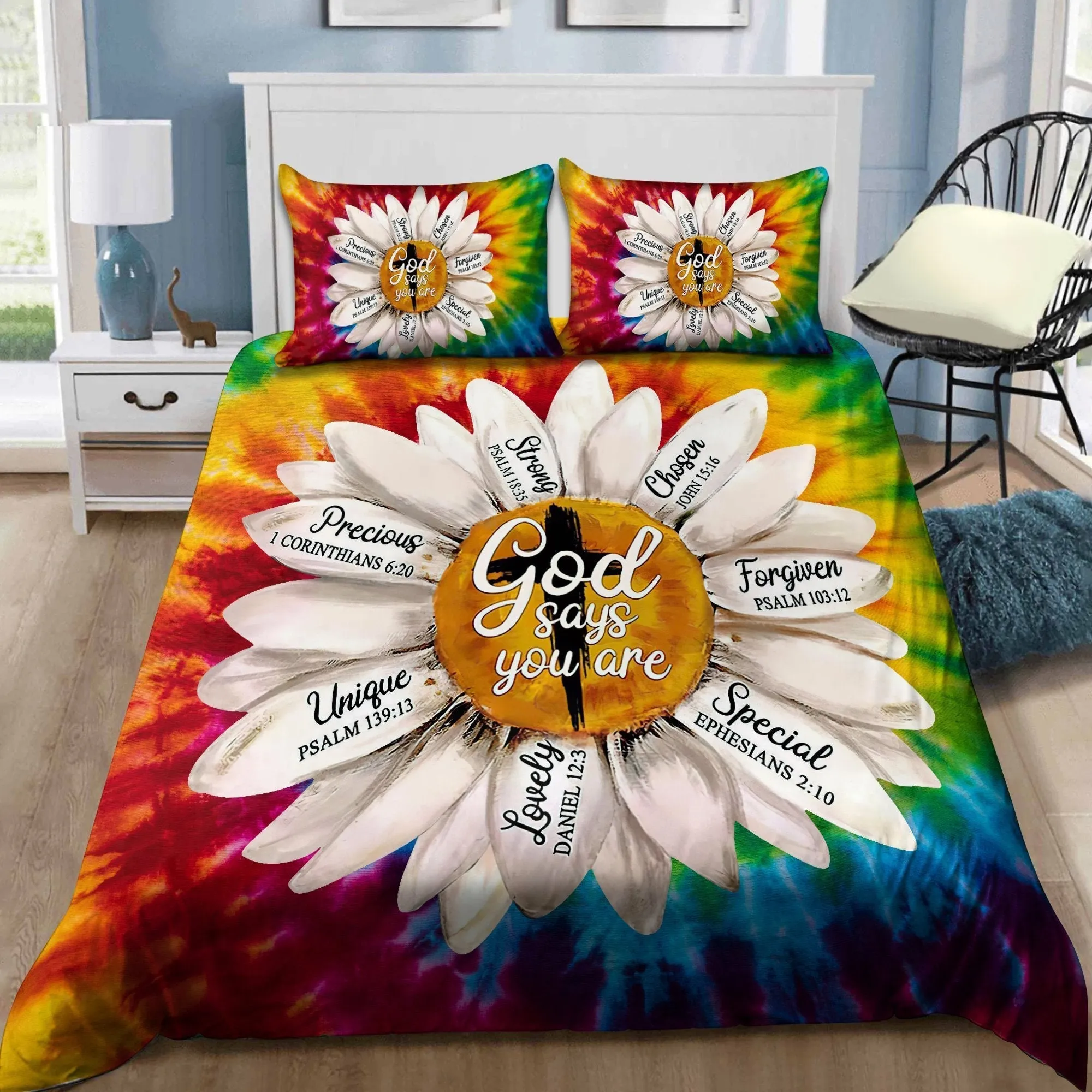 Fading Color Daisy God Say You Are Jesus Bedding Set - Christian Bedding Sets