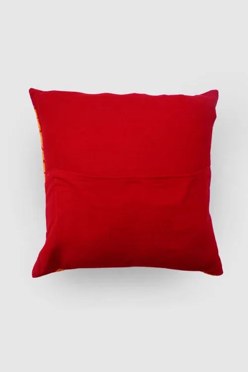 Fronds Chainstitch Embroidered  Cushion Cover Red & Yellow