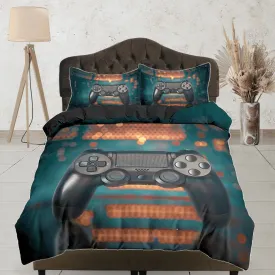 Gamer bedding bokeh effect unique duvet cover, video gamer boyfriend gift bedding set full king queen twin, boys bedroom dorm bedding