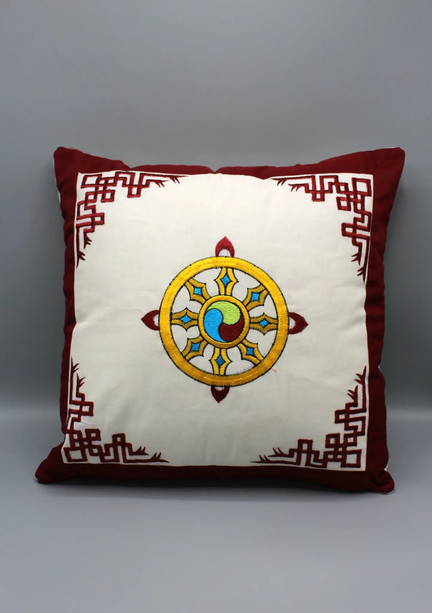 Hand Embroidered Wheel of Life Cotton Cushion Cover