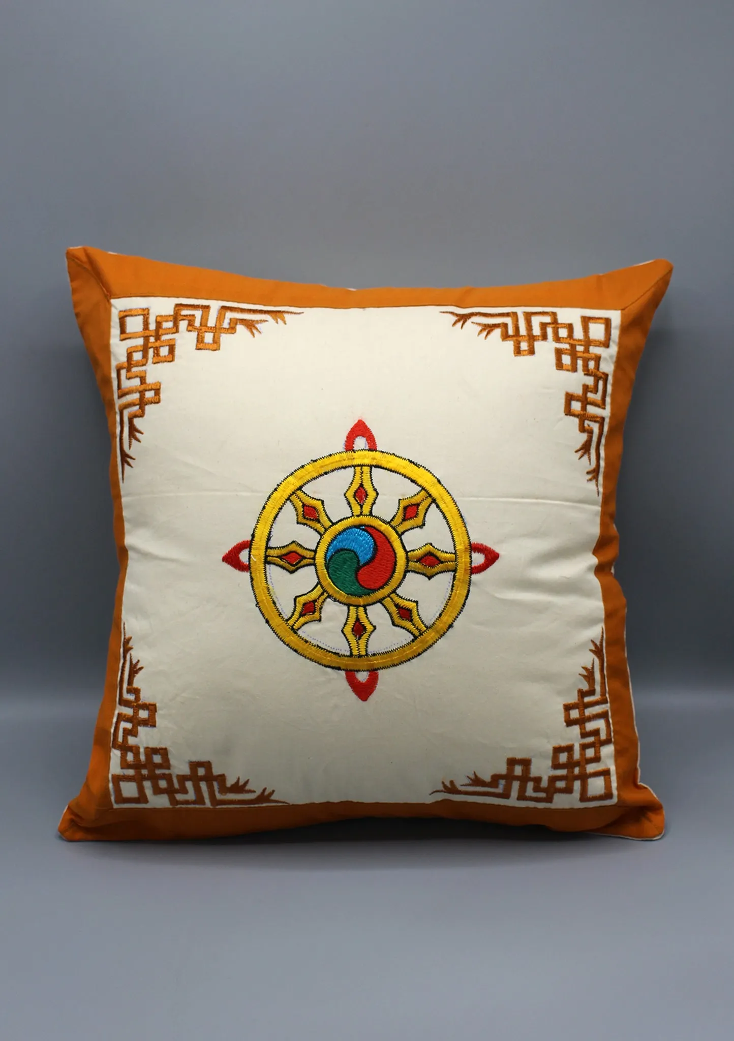 Hand Embroidered Wheel of Life Cotton Cushion Cover