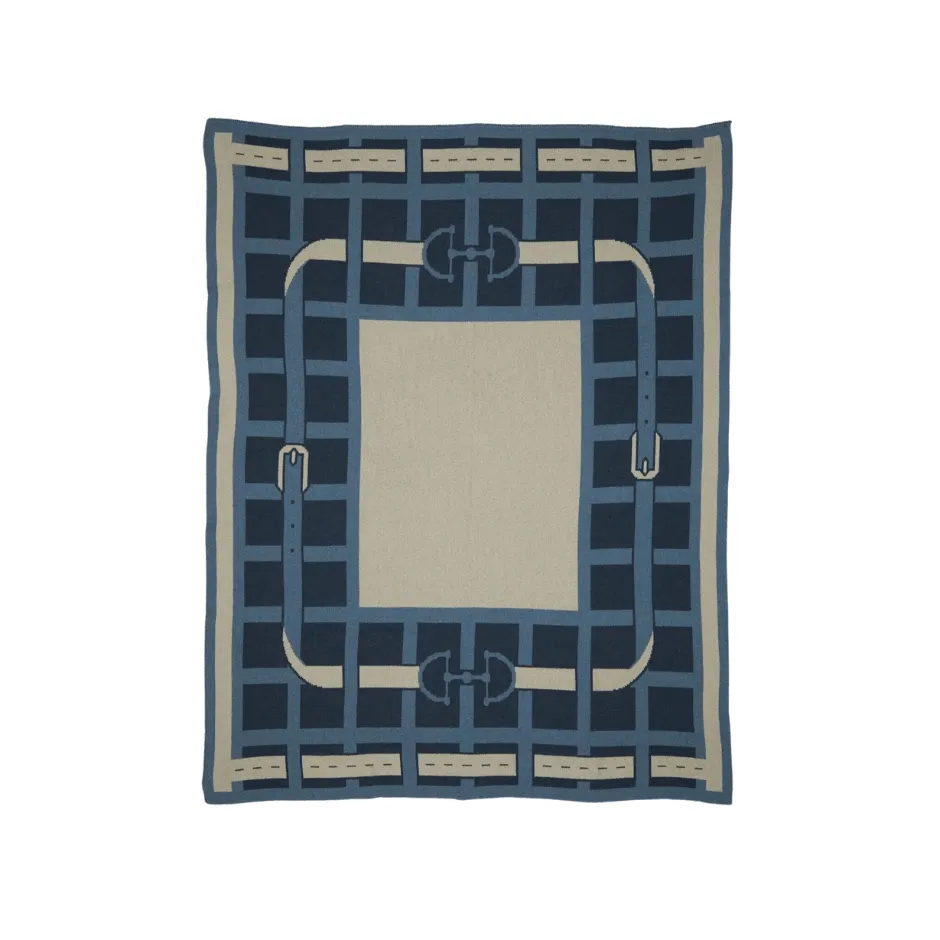 In2Green Equestrian Lattice Blanket - Blue/Cream