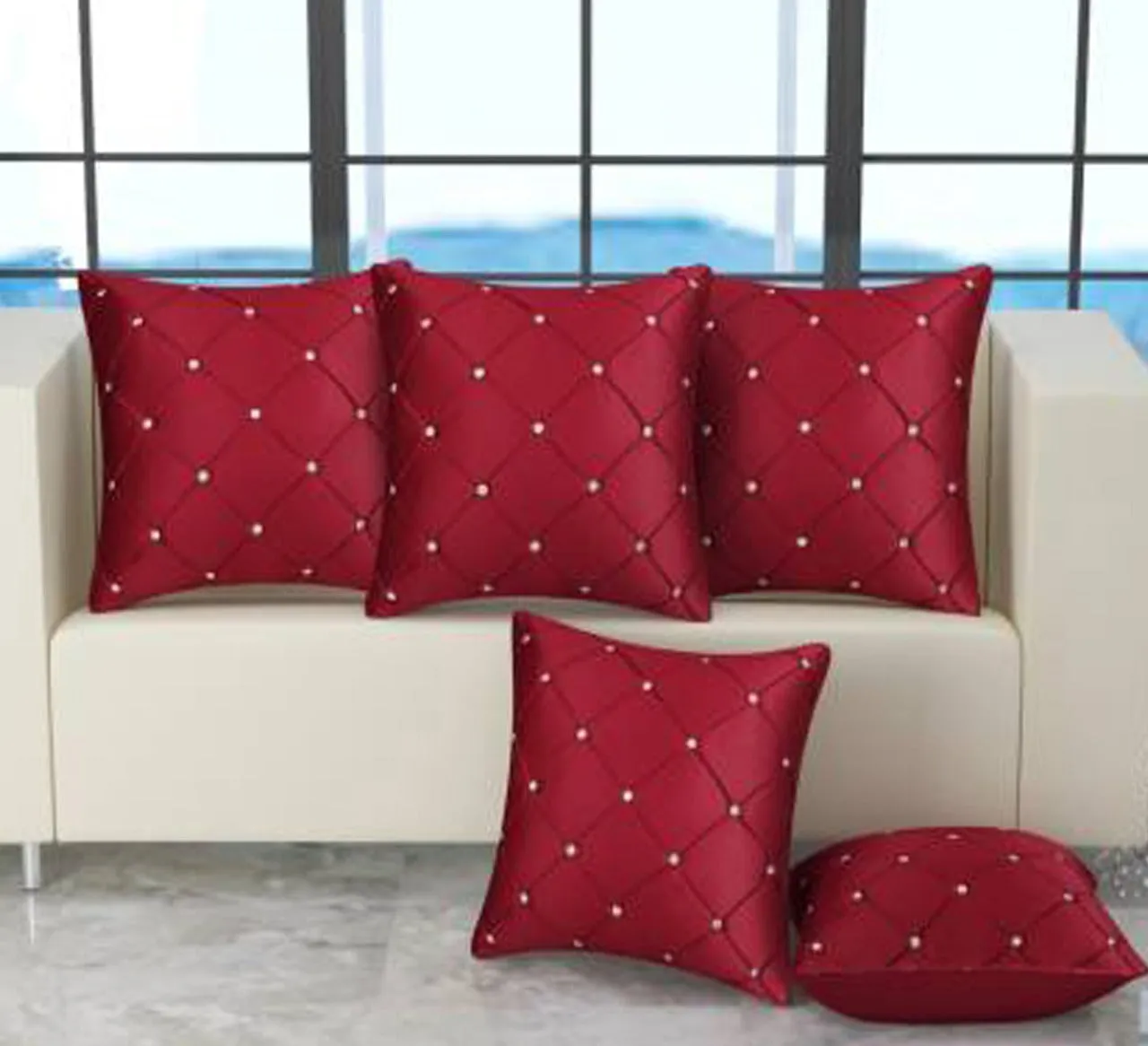 JDX Premium Red Color Cushion Cover Without Filler for Couch, Sofa, Bed, Indoor, Living Room & Bedroom (16x16 Inches ) Set of 5