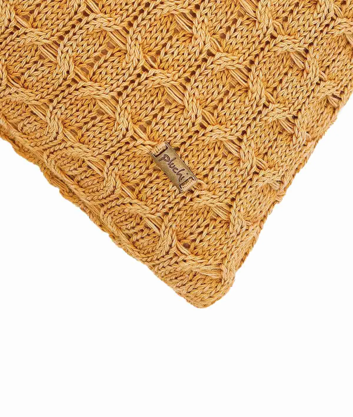 Kelly Knit Cotton Knitted Decorative Mustard Color 16 x 16 Inches Cushion Cover