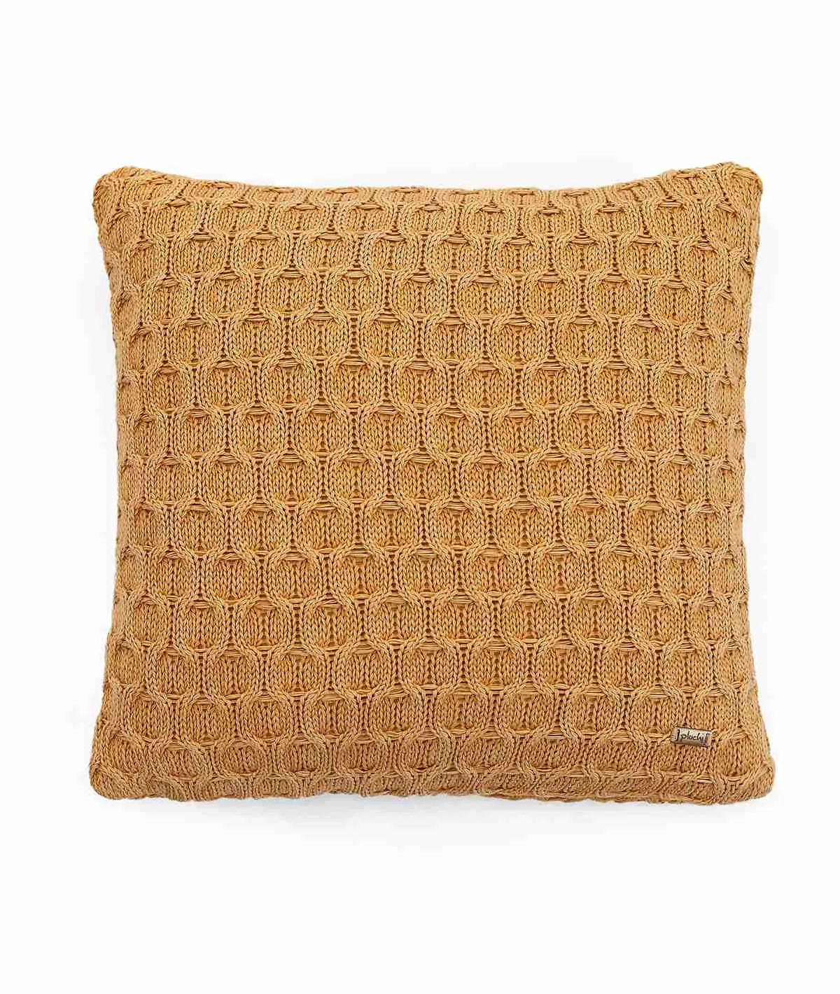 Kelly Knit Cotton Knitted Decorative Mustard Color 16 x 16 Inches Cushion Cover