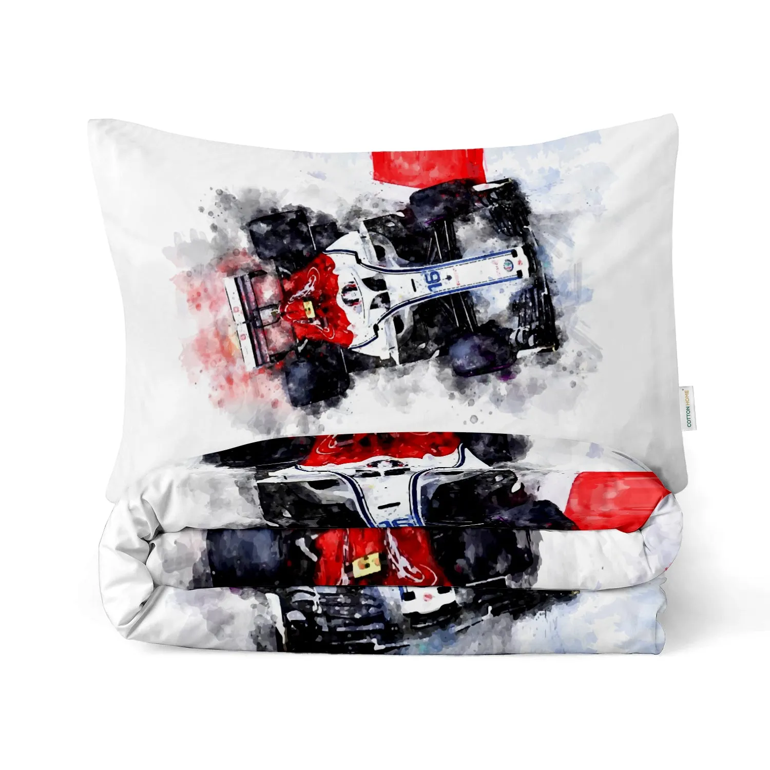 Kids Duvet Cover Set - 4 Pc - Sports Car Print 160x220cm | Cotton Home