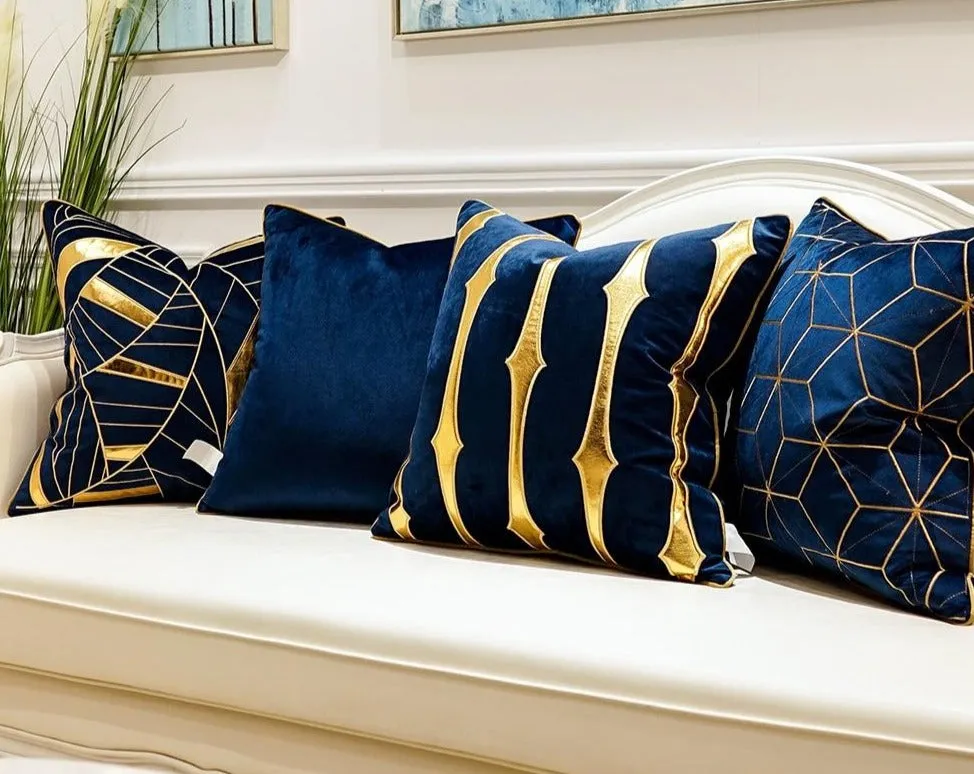 Luxury Blue Cushion Covers Decorative Pillow Cases Appliqu