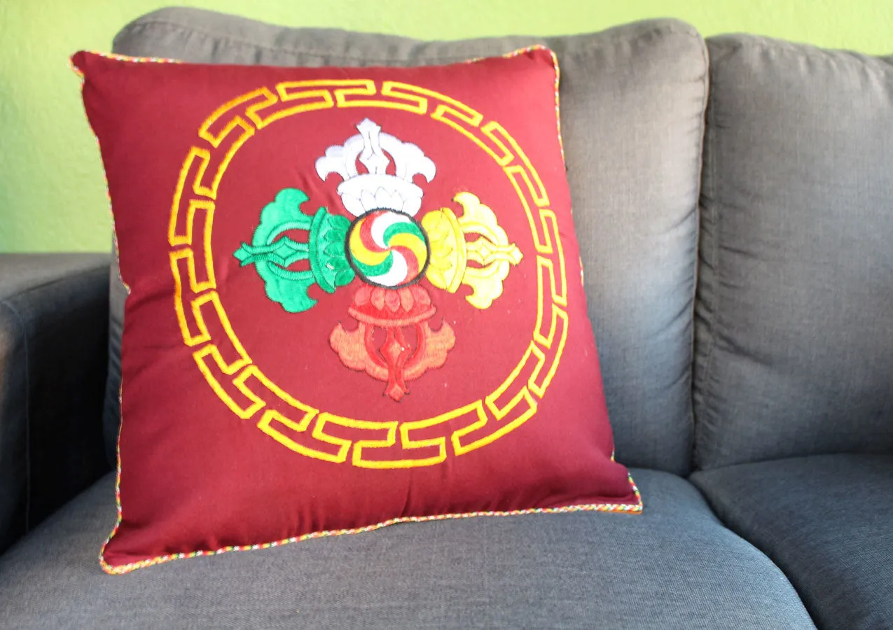 Maroon Double Dorje Cushion Cover with thin inner foam