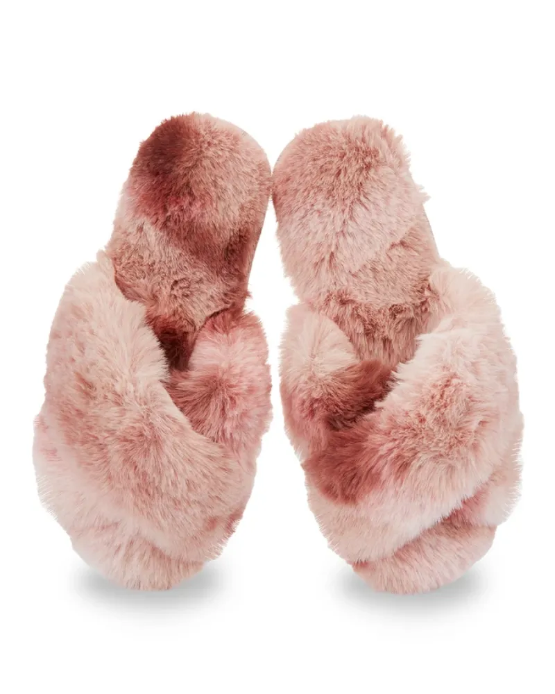 Me Moi Pink Criss Cross Josephine Plush Slippers