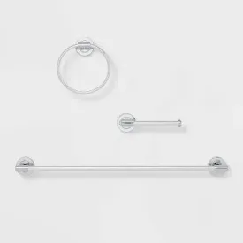 New - 3pc Clean Bath Hardware Set Chrome - Threshold: Includes Towel Ring, Tissue