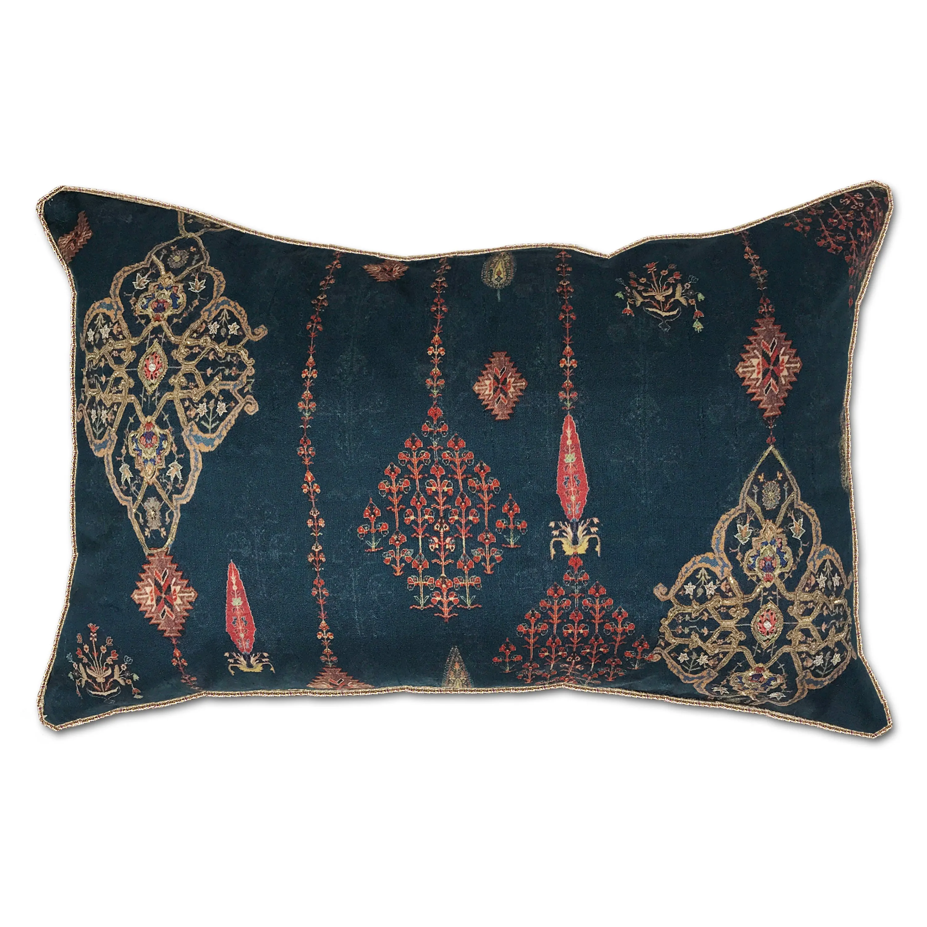 Ornate Mughal Boota Deep blue long  cushion cover