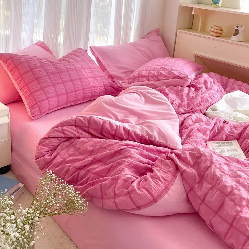 Pastel Color Korean INS Seersucker Duvet Bedding Set