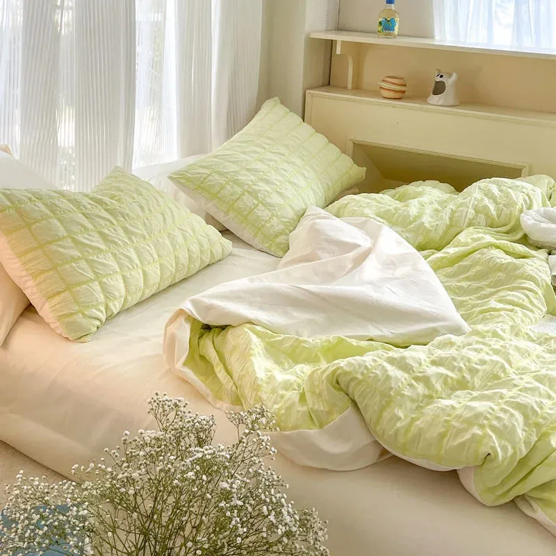 Pastel Color Korean INS Seersucker Duvet Bedding Set