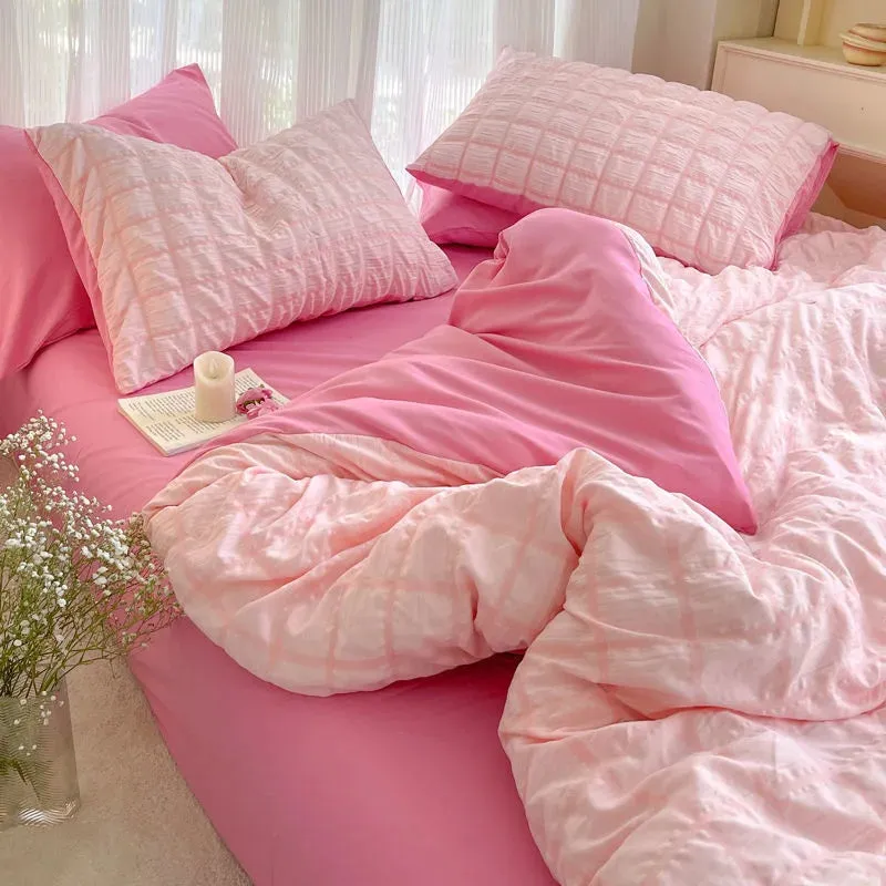 Pastel Color Korean INS Seersucker Duvet Bedding Set