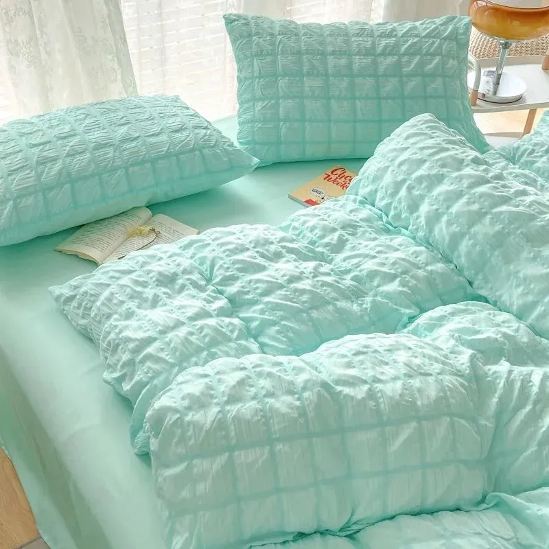 Pastel Color Korean INS Seersucker Duvet Bedding Set