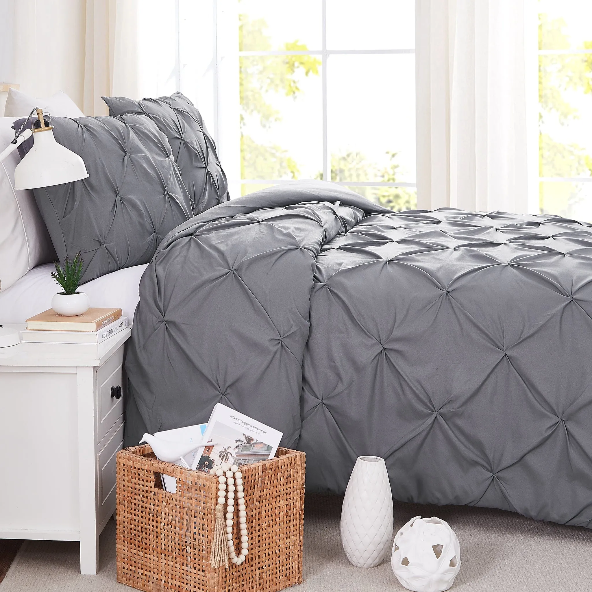 Pintuck Pinch Pleated Duvet Cover Set