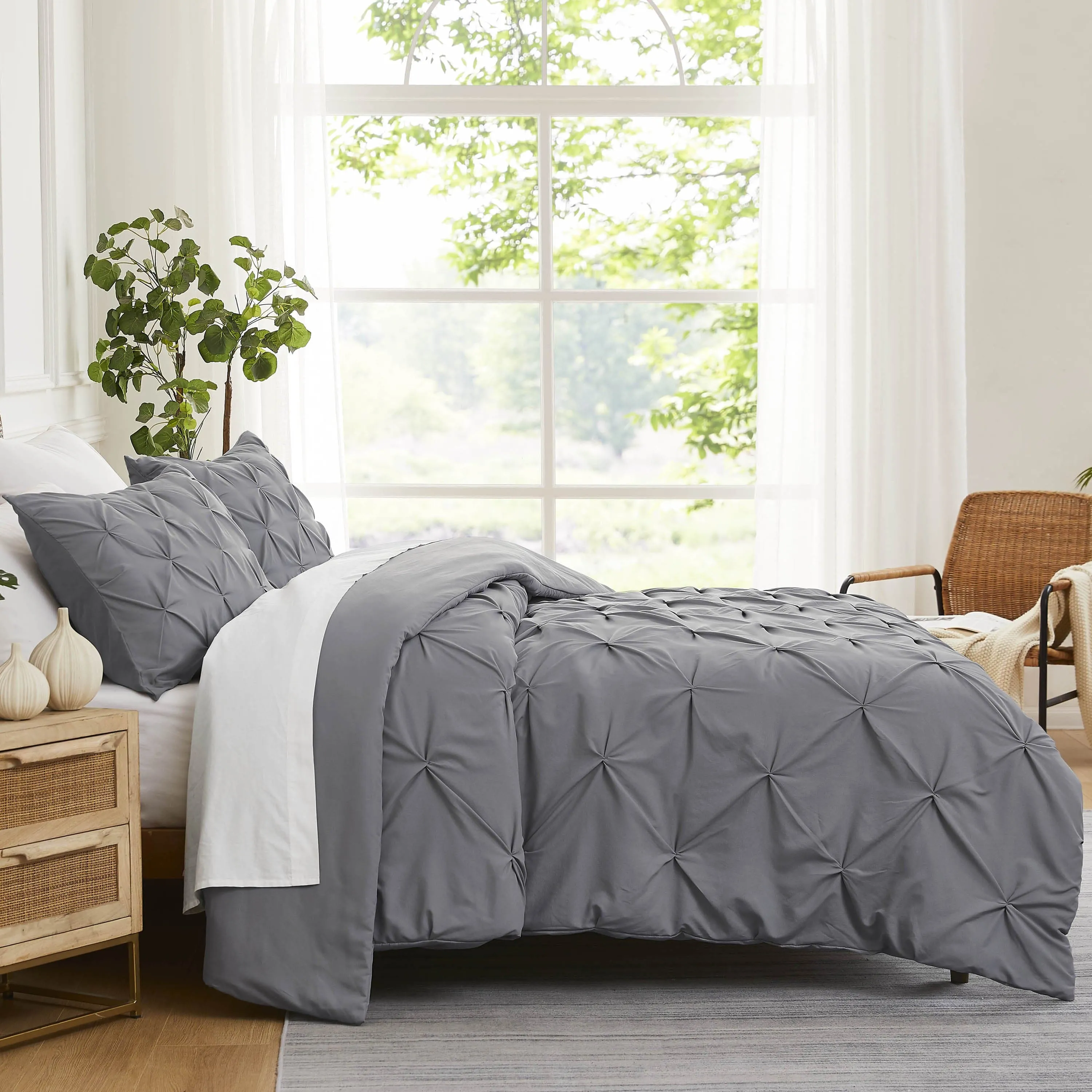 Pintuck Pinch Pleated Duvet Cover Set