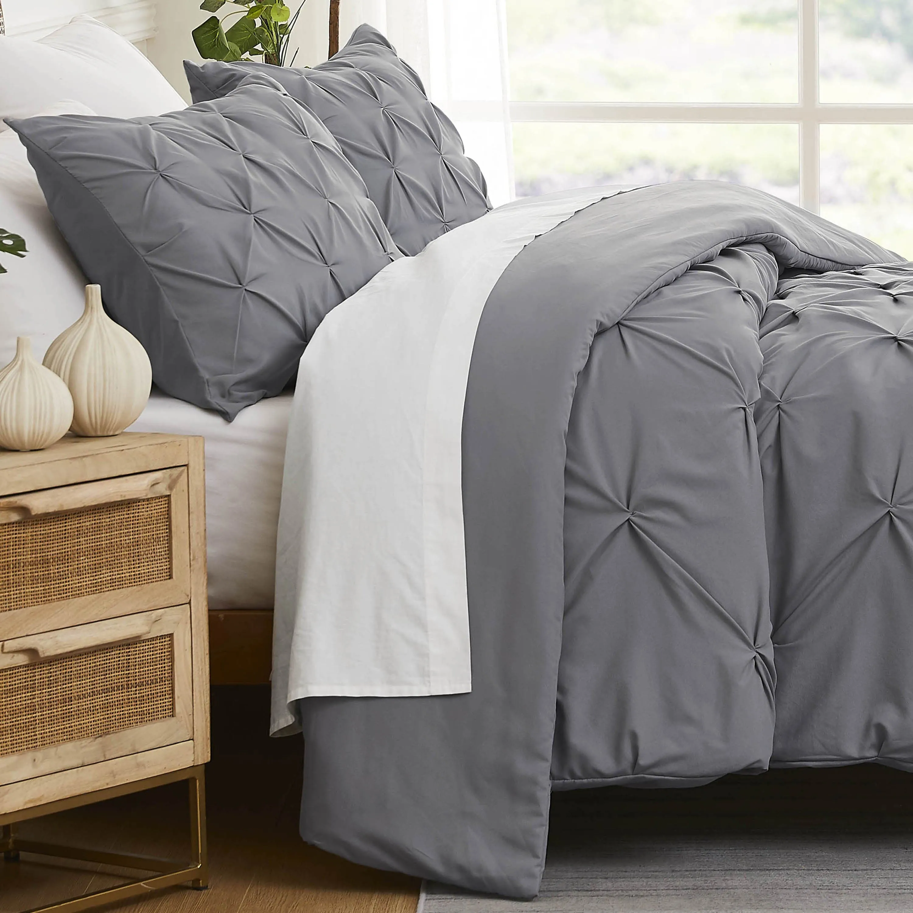 Pintuck Pinch Pleated Duvet Cover Set