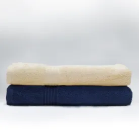 Premium Blue and Cream Pack of 2  600gsm High Quality Cotton Bath Towel 70x140cm