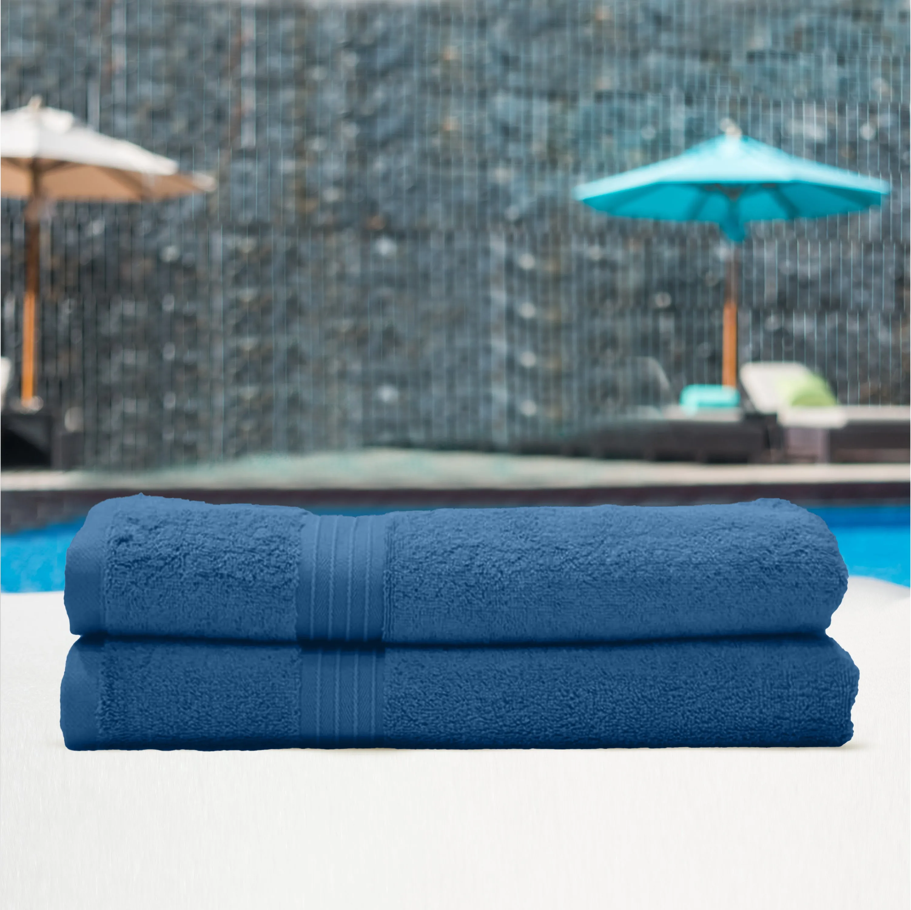 Premium Dark Blue Pack of 2  600gsm High Quality Cotton Bath Towel 70x140cm