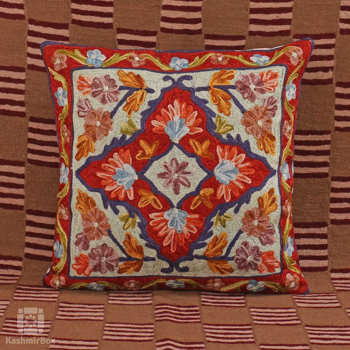 Reddish Creme Flowery Cushion Cover (Set of 3)