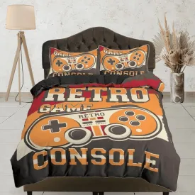 Retro game console gamer bedding duvet cover, video gamer boyfriend gift bedding set full king queen twin, boys bedroom, dorm bedding