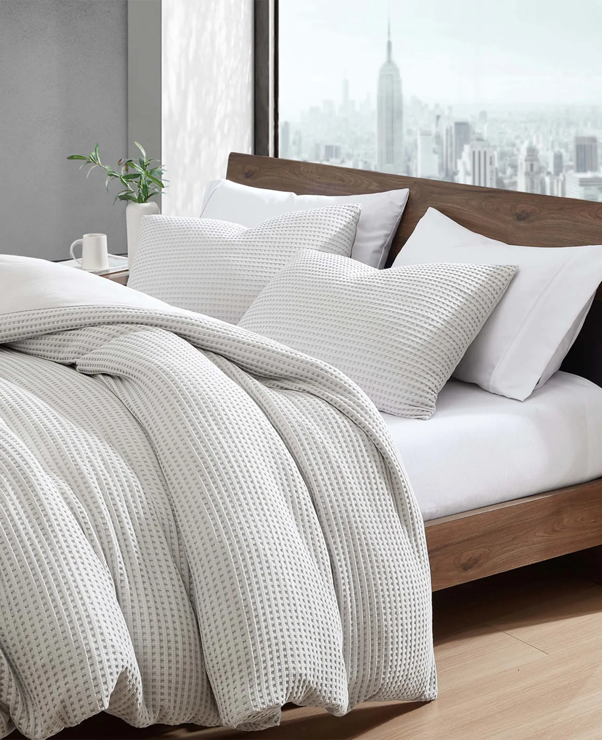 Reversible Solid Grey Waffle Duvet Cover Set