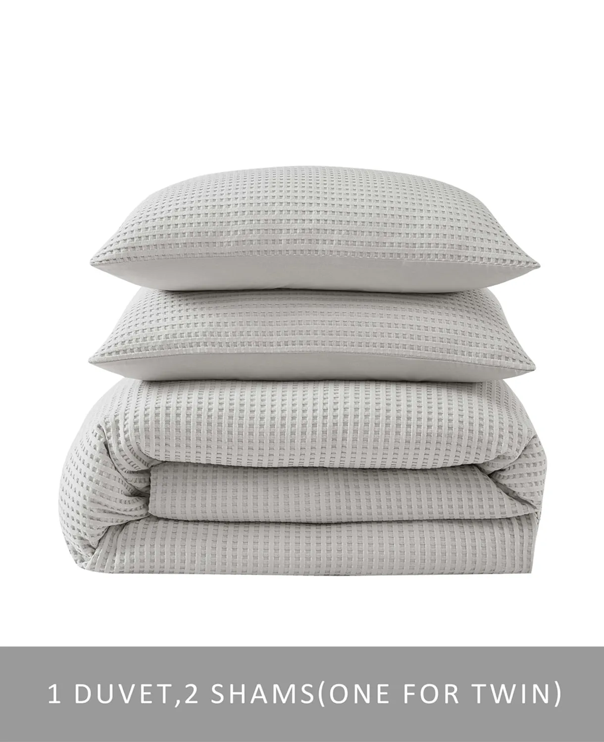 Reversible Solid Grey Waffle Duvet Cover Set