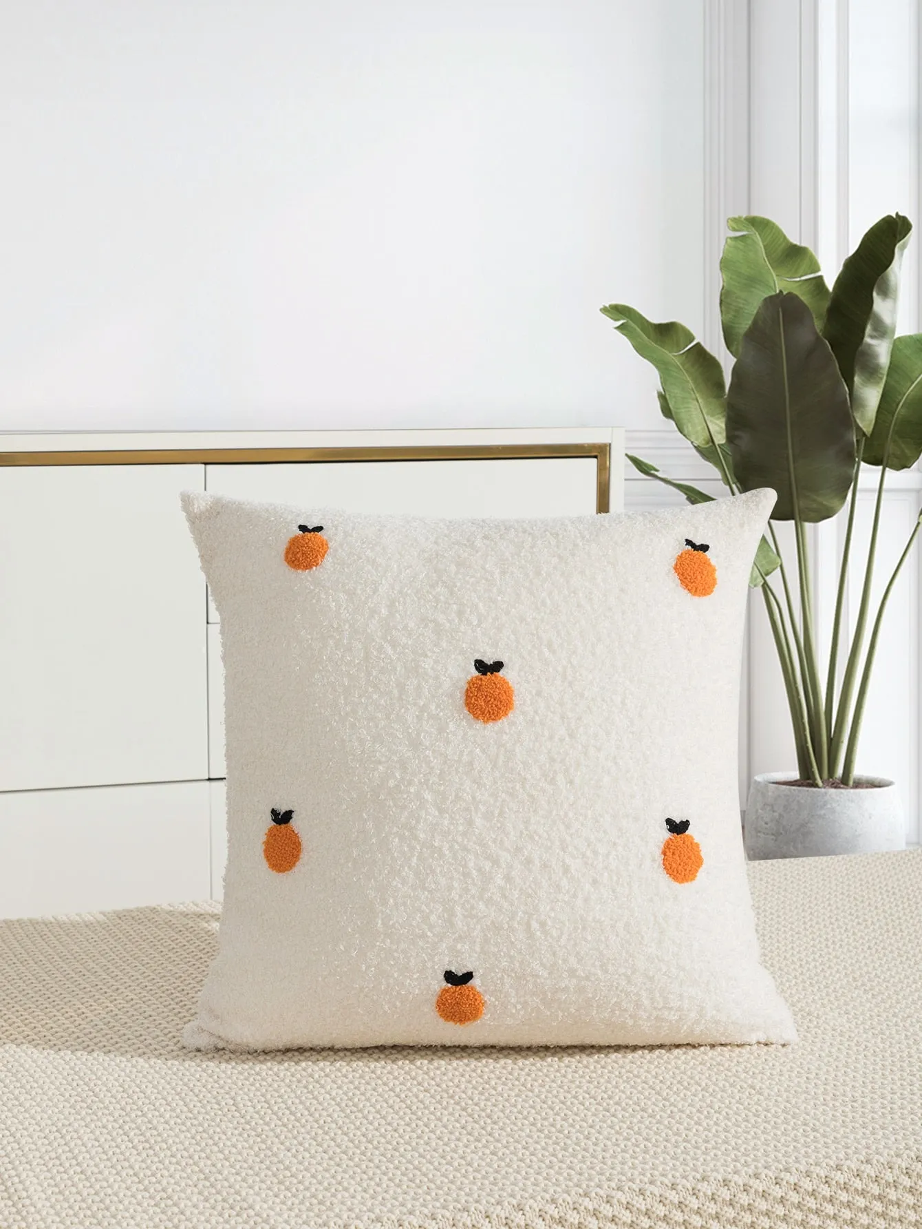 SHEIN Fuzzy Fruit Embroidered Cushion Cover Without Filler, Plush Throw Pillow Cover, Pillow Insert Not Include, For Sofa, Living Room