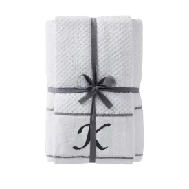 SKL Home Saturday Knight Ltd Monogram "K" Soft Textured Stripes Bath And Hand Towel Set - 4-Piece - 27x50", 16x25", White