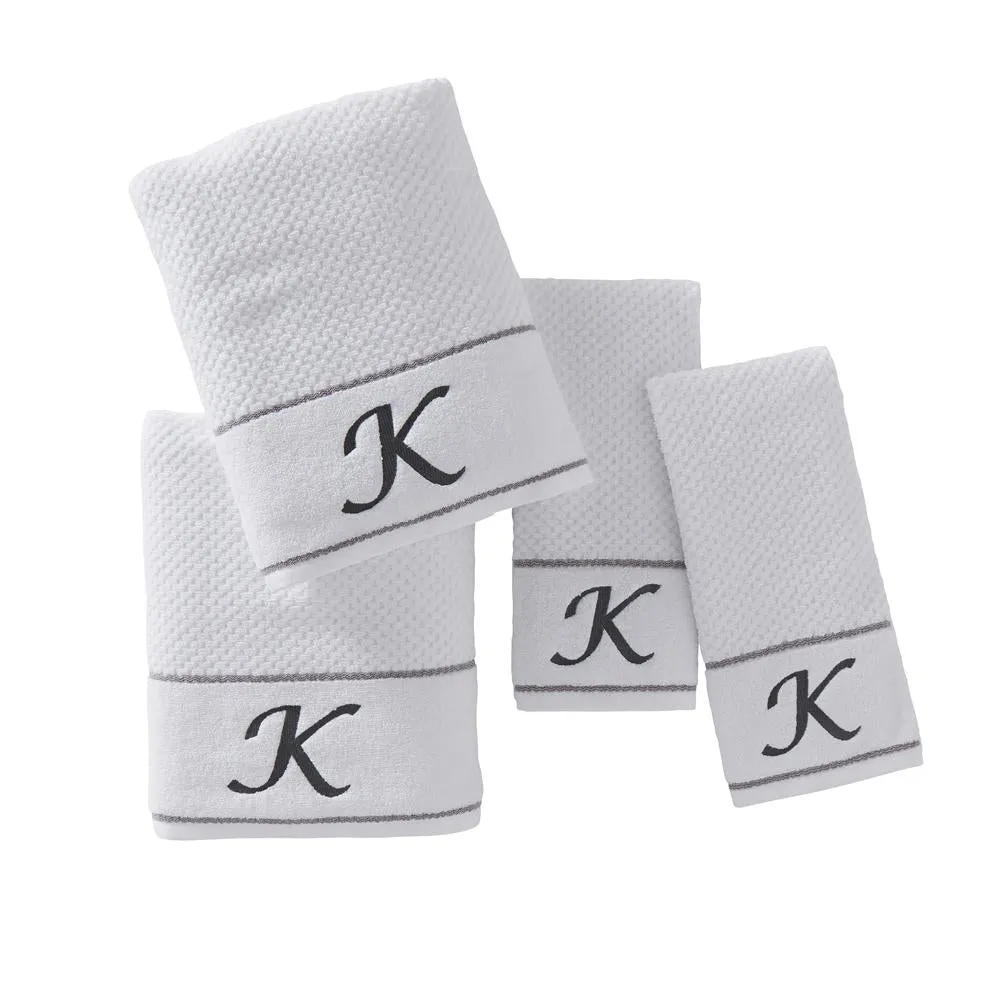 SKL Home Saturday Knight Ltd Monogram "K" Soft Textured Stripes Bath And Hand Towel Set - 4-Piece - 27x50", 16x25", White