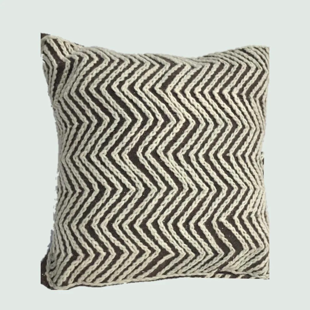 Stripes Cushion Cover/  Embordered   | 100% Organic Wool