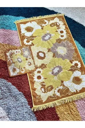 Vintage 70s Sunflower Print Towel Set