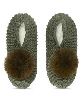 Women's Pompom Recycled Knit Sherpa Lined Slippers